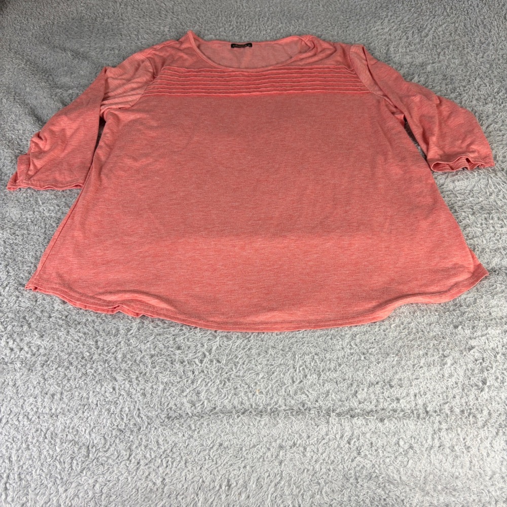 Ofeefan Womens 3XL Coral Heathered Pintuck Pleated 3/4 Sleeve Tunic Top Pullover